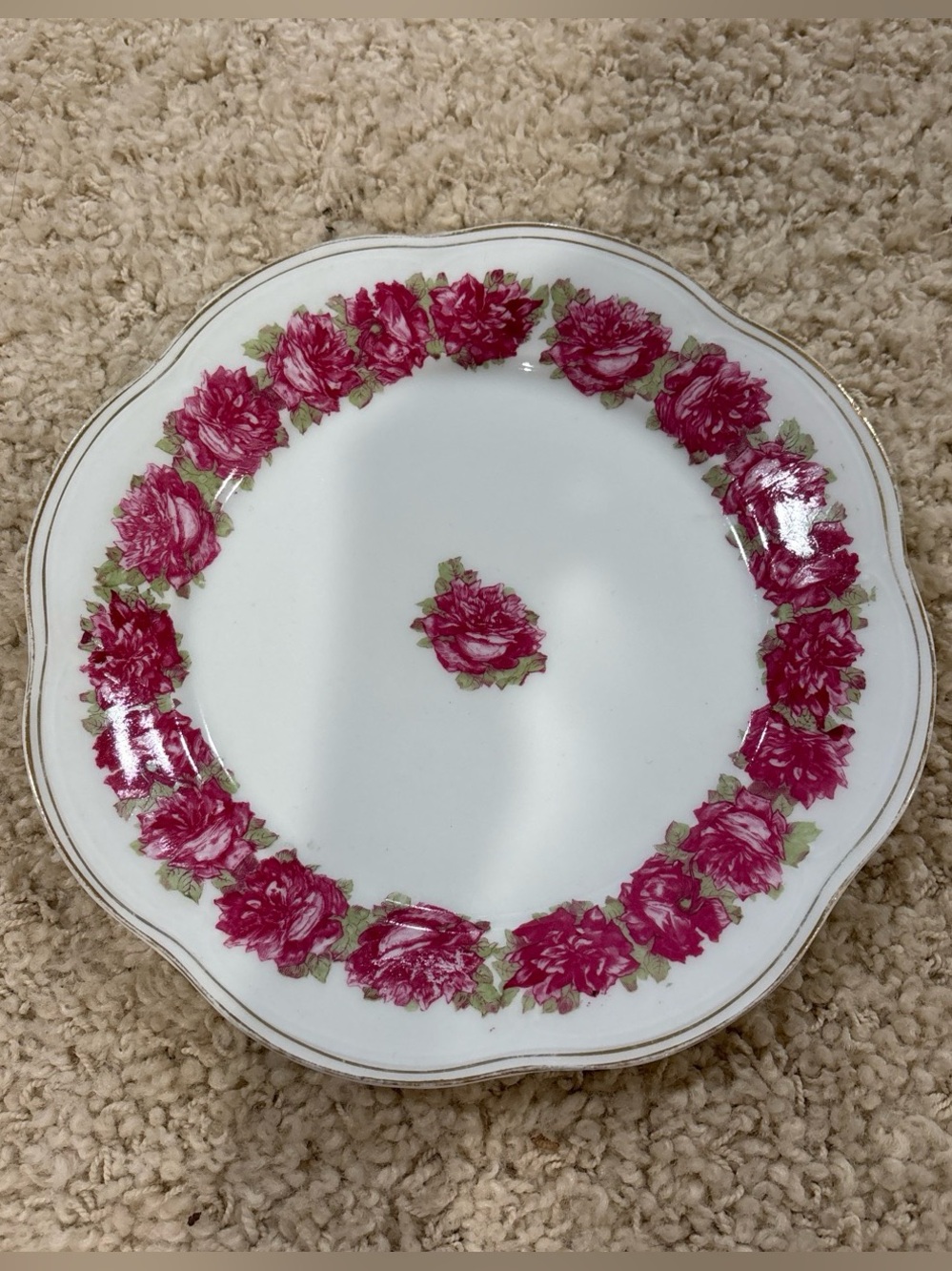 Antique 1920s Z.S. & Co VTG Bavaria Porcelain Dinner Plate Pink Rose Floral 9.5”